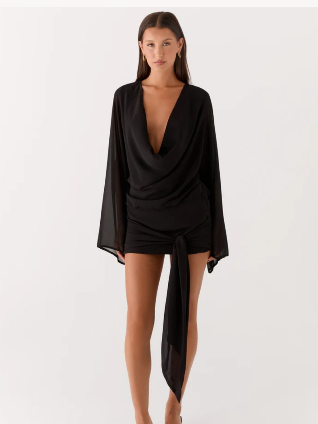 Peppermayo Sorrel Black Draped Plunge Mini With Front Sash
